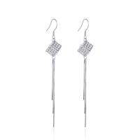 Moda flecos pendientes, Plata de ley 925, Patrón Geométrico, chapado en platina real, para mujer & hueco, 11.1x79.8mm, Vendido por Par