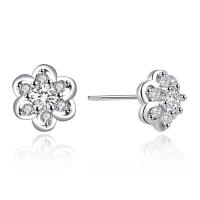 Silver Earring Zircon pavent Sterling, Argent sterling 925, fleur, Plaqué de platine, avec earnut en plastique & pavé de micro zircon & pour femme Vendu par paire