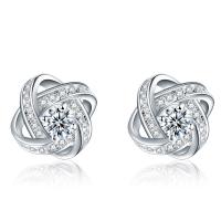 Cubic Zirconia Micro Pave Sterling Silver Earring, 925 Sterling Silver, Geometrical Pattern, silver color plated, with plastic earnut & micro pave cubic zirconia & for woman & hollow 