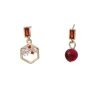 Asymmetric Earrings, Zinc Alloy, with 925 Sterling Silver, plated, fashion jewelry & for woman, red 