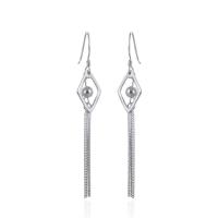 Moda flecos pendientes, Plata de ley 925, Rombo, chapado en color de plata, cadena de caja & para mujer & hueco, 9.9x56.5mm, Vendido por Par