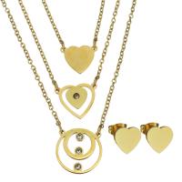 Fashion Stainless Steel Jewelry Sets, Stud Earring & necklace, plated, 2 pieces & fashion jewelry, golden  1.5mm Approx 16 Inch 