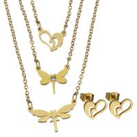 Fashion Stainless Steel Jewelry Sets, Stud Earring & necklace, plated, 2 pieces & fashion jewelry, golden  1.5mm Approx 16 Inch 