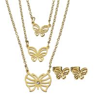 Fashion Stainless Steel Jewelry Sets, Stud Earring & necklace, plated, 2 pieces & fashion jewelry, golden  1.5mm Approx 16 Inch 