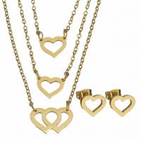 Fashion Stainless Steel Jewelry Sets, Stud Earring & necklace, plated, 2 pieces & fashion jewelry, golden  1.5mm Approx 16 Inch 