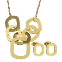 Fashion Stainless Steel Jewelry Sets, Stud Earring & necklace, plated, 2 pieces & fashion jewelry, golden  2mm Approx 19 Inch 