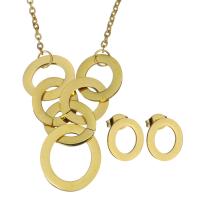 Fashion Stainless Steel Jewelry Sets, Stud Earring & necklace, plated, 2 pieces & fashion jewelry, golden  2mm Approx 19 Inch 