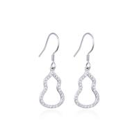 Pendiente de plata cubic zirconia Micro Pave Sterling, Plata de ley 925, Calabaza, chapado en platina real, micro arcilla de zirconia cúbica & para mujer & hueco, 10.9x31.2mm, Vendido por Par