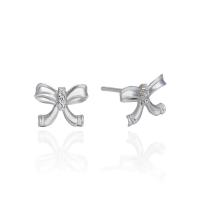 Silver Earring Zircon pavent Sterling, Argent sterling 925, Noeud papillon, Plaqué de platine, avec earnut en plastique & pavé de micro zircon & pour femme & creux Vendu par paire