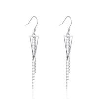 Moda flecos pendientes, Plata de ley 925, Triángulo, chapado en color de plata, Joyería & para mujer & hueco, 8.4x61.7mm, Vendido por Par