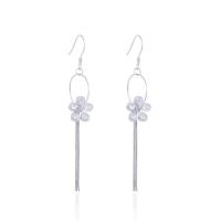 Moda flecos pendientes, Plata de ley 925, Flor, chapado en platina real, Joyería & micro arcilla de zirconia cúbica & para mujer, 15.8x69.2mm, Vendido por Par