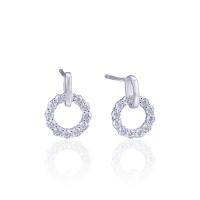 Silver Earring Zircon pavent Sterling, Argent sterling 925, beignet, Placage de couleur argentée, pavé de micro zircon & pour femme & creux Vendu par paire