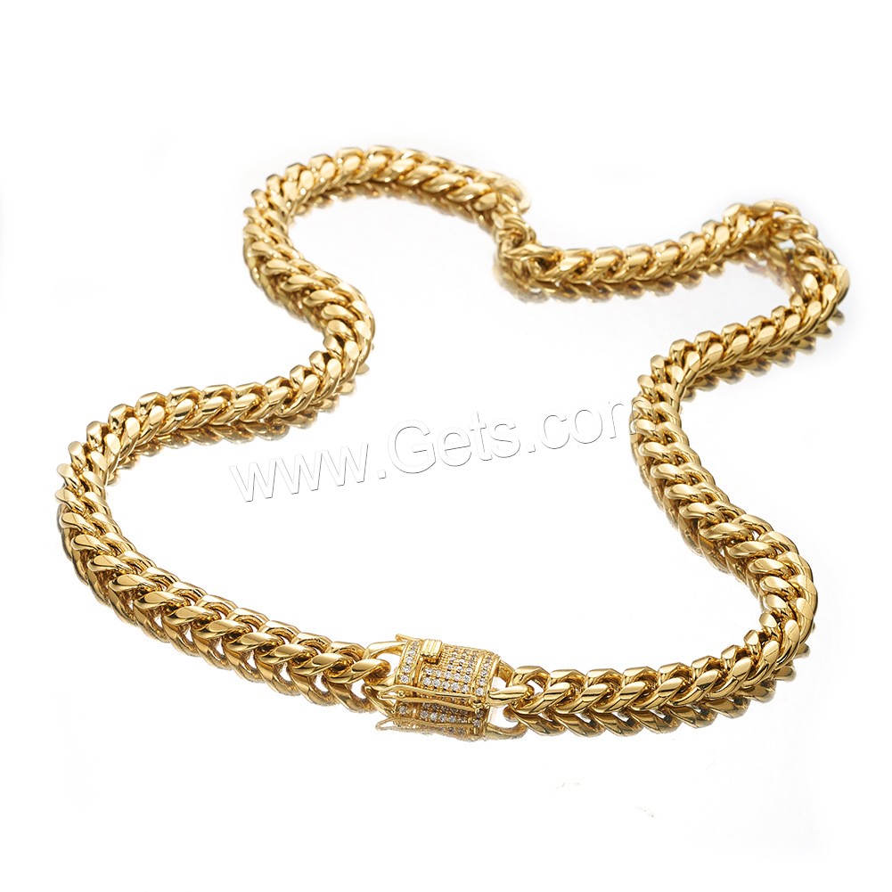 Stainless Steel Sweater Chain Necklace, gold color plated, different size for choice & for man & with rhinestone, metallic color plated, Sold By Strand