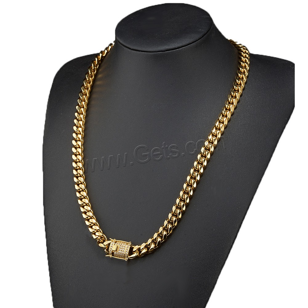 Stainless Steel Sweater Chain Necklace, gold color plated, different size for choice & for man & with rhinestone, metallic color plated, Sold By Strand