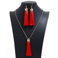 ensembles de bijoux de mode en alliage zinc, alliage de zinc, collier de chaîne de chandail & boucle d'oreille, avec Fil de coton, Placage, 2 pièces & pour femme, plus de couleurs à choisir, protéger l'environnement, sans nickel, plomb et cadmium 8.5cm, Vendu par fixé