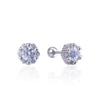 Silver Earring Zircon pavent Sterling, Argent sterling 925, fleur, Placage de couleur argentée, pavé de micro zircon & pour femme 5mm, 2mm, Vendu par paire