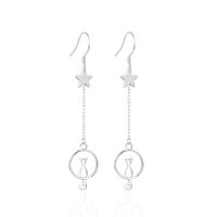 Boucle d'oreille goutte argent sterling, Argent sterling 925, chat, Plaqué de platine, chaîne ovale & pour femme & creux Vendu par paire