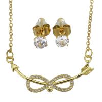 Cubic Zirconia Stainless Steel Jewelry Sets, Stud Earring & necklace, with 1.5 inch extender chain, gold color plated, 2 pieces & micro pave cubic zirconia & for woman & hollow, metallic color plated 1.5mm,5mm Approx 17 Inch 