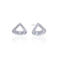 Pendiente de plata cubic zirconia Micro Pave Sterling, Plata de ley 925, Patrón Geométrico, chapado en platina real, con ganancia de plástico & micro arcilla de zirconia cúbica & para mujer & hueco, 12.2x10.2mm, Vendido por Par