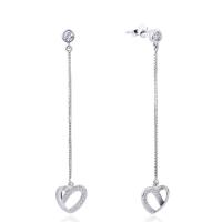 Pendiente de plata cubic zirconia Micro Pave Sterling, Plata de ley 925, Corazón, chapado en color de plata, cadena de caja & micro arcilla de zirconia cúbica & para mujer & hueco, 9.5x55.2mm, 10.1mm, Vendido por Par