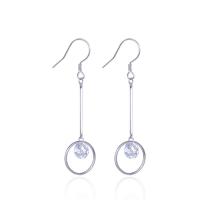 Silver Earring Zircon pavent Sterling, Argent sterling 925, Motif géométrique, Plaqué de platine, pour femme & avec zircone cubique & creux 6mm, Vendu par paire