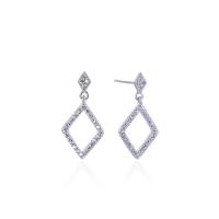 Silver Earring Zircon pavent Sterling, Argent sterling 925, Losange, Plaqué de platine, avec earnut en plastique & pavé de micro zircon & pour femme & creux Vendu par paire