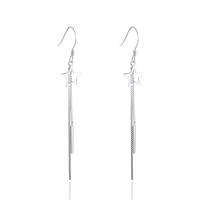 Moda flecos pendientes, Plata de ley 925, Estrella, chapado en color de plata, cadena de caja & para mujer & hueco, 9.4x55.7mm, Vendido por Par