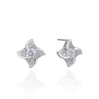 Silver Earring Zircon pavent Sterling, Argent sterling 925, moulin à vent, Placage de couleur argentée, avec earnut en plastique & pavé de micro zircon & pour femme 4mm, Vendu par paire