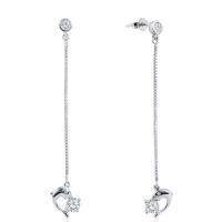 Silver Earring Zircon pavent Sterling, Argent sterling 925, dauphin, Placage de couleur argentée, avec earnut en plastique & pavé de micro zircon & pour femme & creux 11mm, Vendu par paire