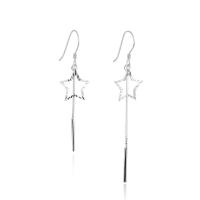 Asymmetric Earrings, 925 Sterling Silver, Star, silver color plated, box chain & for woman & hollow  