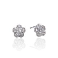 Silver Earring Zircon pavent Sterling, Argent sterling 925, Fleur de prunier, Plaqué de platine, avec earnut en plastique & pavé de micro zircon & pour femme, plus de couleurs à choisir Vendu par paire