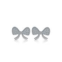 Silver Earring Zircon pavent Sterling, Argent sterling 925, Noeud papillon, Placage de couleur argentée, avec earnut en plastique & pavé de micro zircon & pour femme Vendu par paire