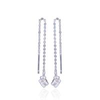 Silver Earring Zircon pavent Sterling, Argent sterling 925, Motif géométrique, Placage de couleur argentée, avec earnut en plastique & chaîne ovale & pavé de micro zircon & pour femme Vendu par paire