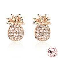 Silver Earring Zircon pavent Sterling, Argent sterling 925, ananas, Plaqué de couleur d'or rose, pavé de micro zircon & pour femme Vendu par paire