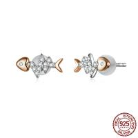 Silver Earring Zircon pavent Sterling, Argent sterling 925, Squelette de poisson, Placage, pavé de micro zircon & pour femme Vendu par paire