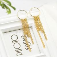 Moda flecos pendientes, metal, latón aguja de pendiente, chapado en color dorado, Joyería & para mujer, chapado en color metálico, 27.2x109mm, Vendido por Par