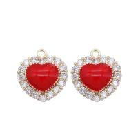 Colgante de Micro Pavé de Zirconía Cúbica, metal, con Plástico, Corazón, chapado en color dorado, Bricolaje & micro arcilla de zirconia cúbica, Rojo, 13x14mm,1mm, Vendido por UD