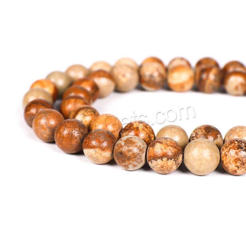 Single Gemstone Beads, Picture Jasper, Round, polished, different size for choice, Length:Approx 16 Inch, Sold By Strand