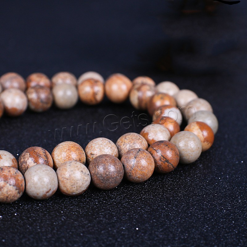 Single Gemstone Beads, Picture Jasper, Round, polished, different size for choice, Length:Approx 16 Inch, Sold By Strand