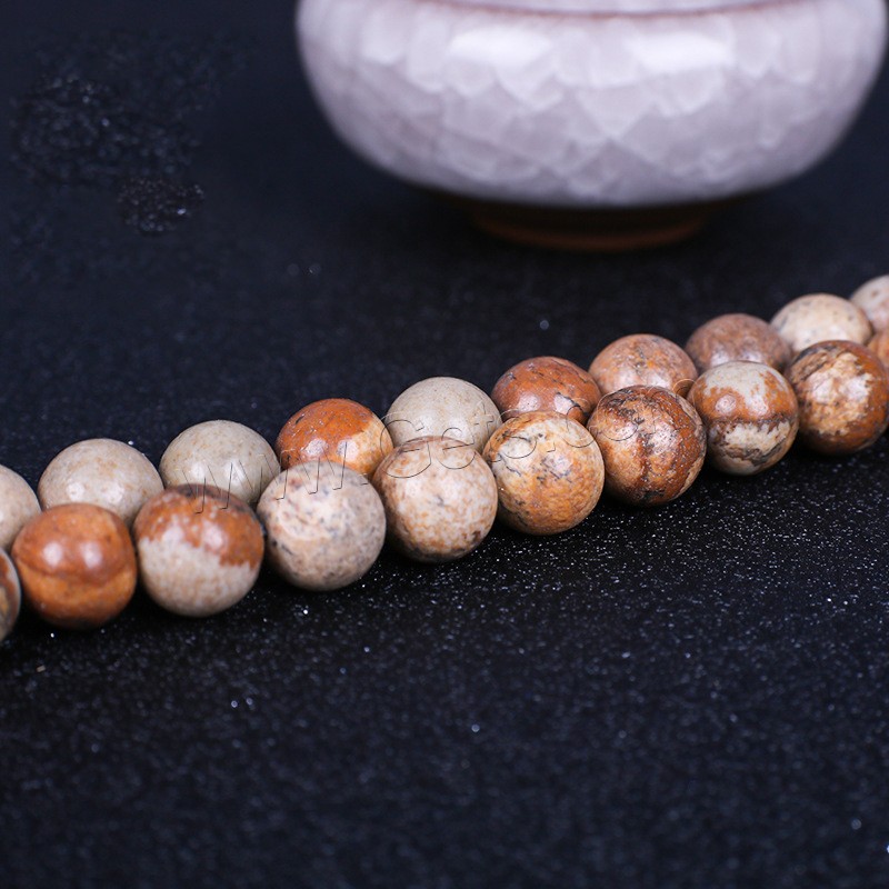 Single Gemstone Beads, Picture Jasper, Round, polished, different size for choice, Length:Approx 16 Inch, Sold By Strand