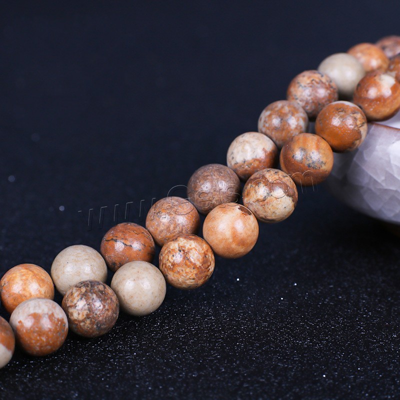 Single Gemstone Beads, Picture Jasper, Round, polished, different size for choice, Length:Approx 16 Inch, Sold By Strand