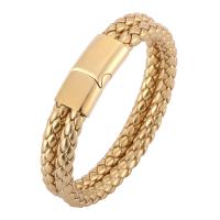 PU Leather Cord Bracelets, Stainless Steel, with Microfiber PU, Double Layer & fashion jewelry & Unisex, gold 