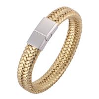 PU Leather Cord Bracelets, Stainless Steel, with Microfiber PU, fashion jewelry & Unisex, golden 