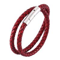 Pulsera de cuero , acero inoxidable, con Cuero del zurriago del grano lleno, unisexo, Rojo, Vendido por UD