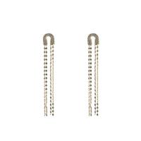 Moda flecos pendientes, aleación de zinc, chapado, Joyería & para mujer & con circonia cúbica, libre de níquel, plomo & cadmio, 84mm, Vendido por Par