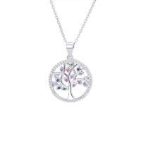 Pendentifs en strass argent , Argent sterling 925, Arbre de vie, Plaqué de platine, avec strass & creux Vendu par PC