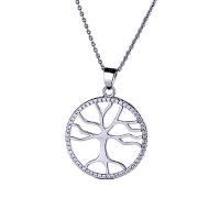 Pendentifs en strass argent , Argent sterling 925, Arbre de vie, Plaqué de platine, avec strass & creux, 23.55mm, Vendu par PC