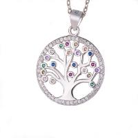 Pendentifs en strass argent , Argent sterling 925, Arbre de vie, Plaqué de platine, avec strass & creux, 19mm, Vendu par PC