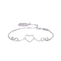 Pulseras de Plata Estelina, Plata de ley 925, Corazón, chapado en platina real, cadena oval & para mujer & hueco, 14.2x9.48mm, longitud:aproximado 8.66 Inch, Vendido por Sarta