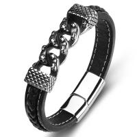 PU Leather Cord Bracelets, Stainless Steel, with PU Leather, fashion jewelry & for man, black 